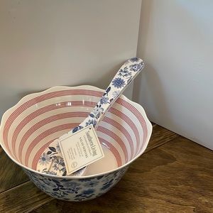 Southern Living Americana Calico Flag Serve bowl and salad servers NWT!